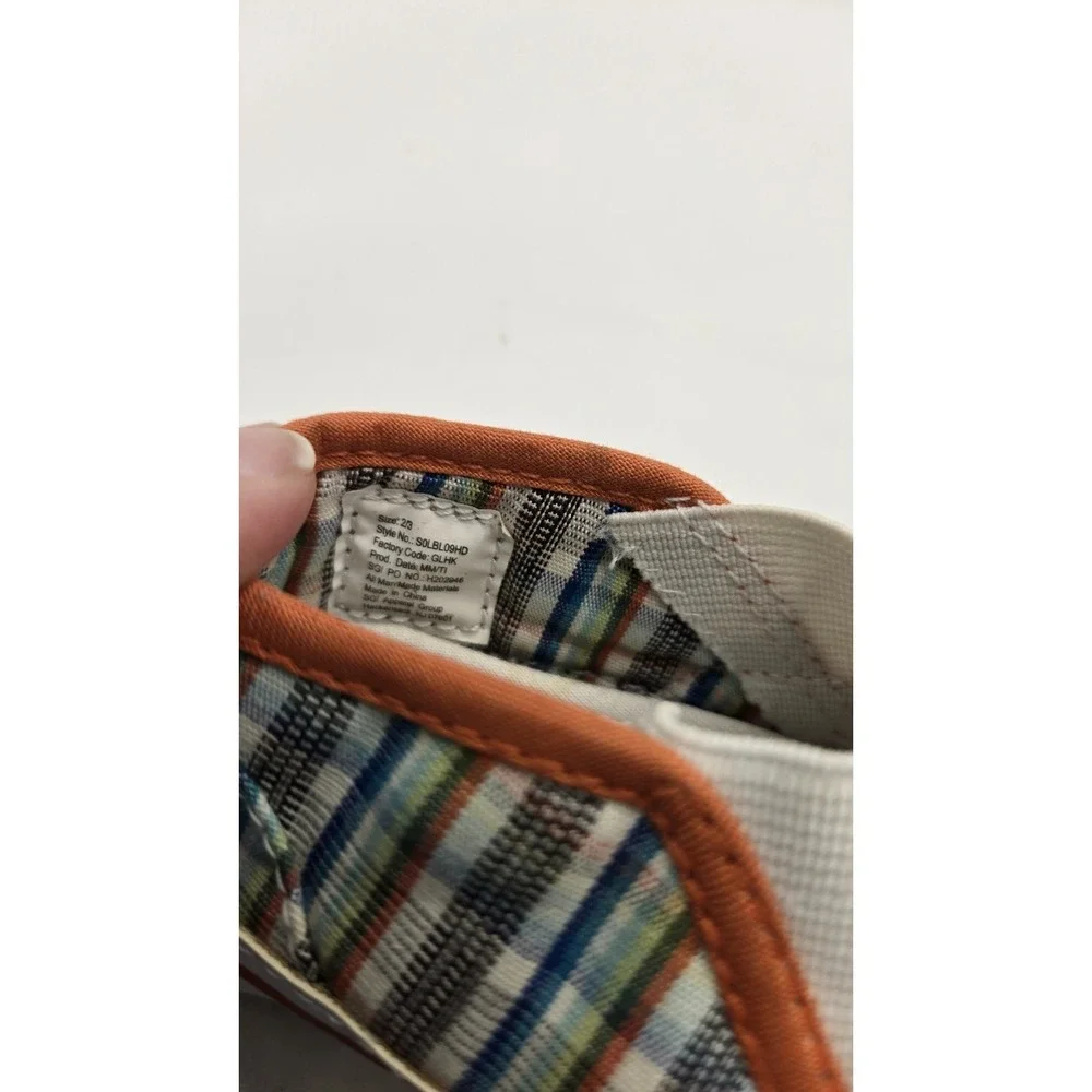 Harley Davidson Infant Baby Plaid Slip On Shoes Size 2/3 Orange Canvas Cute
